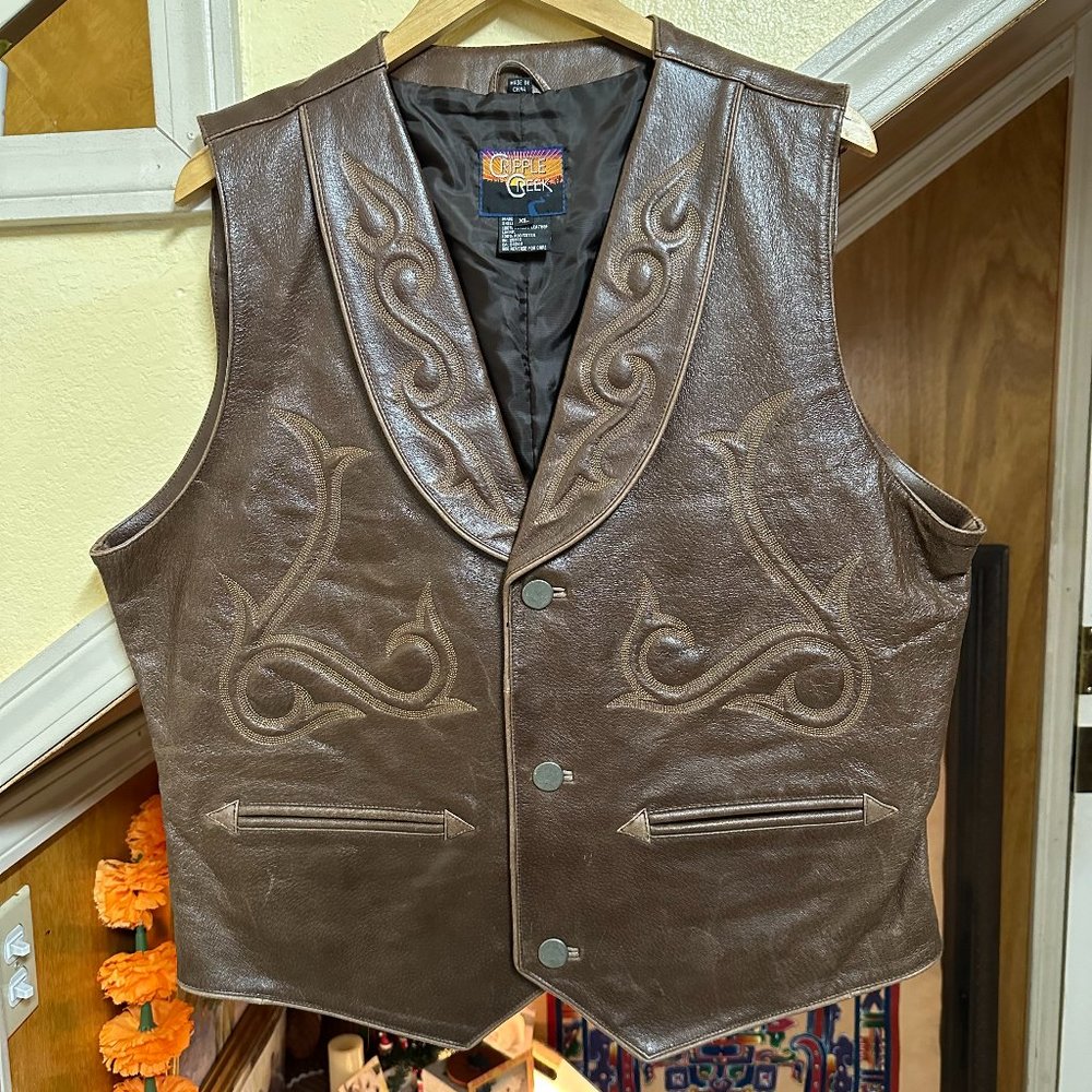 Men’s Cripple Creek custom Western Brown Leather Vest Size X Large
